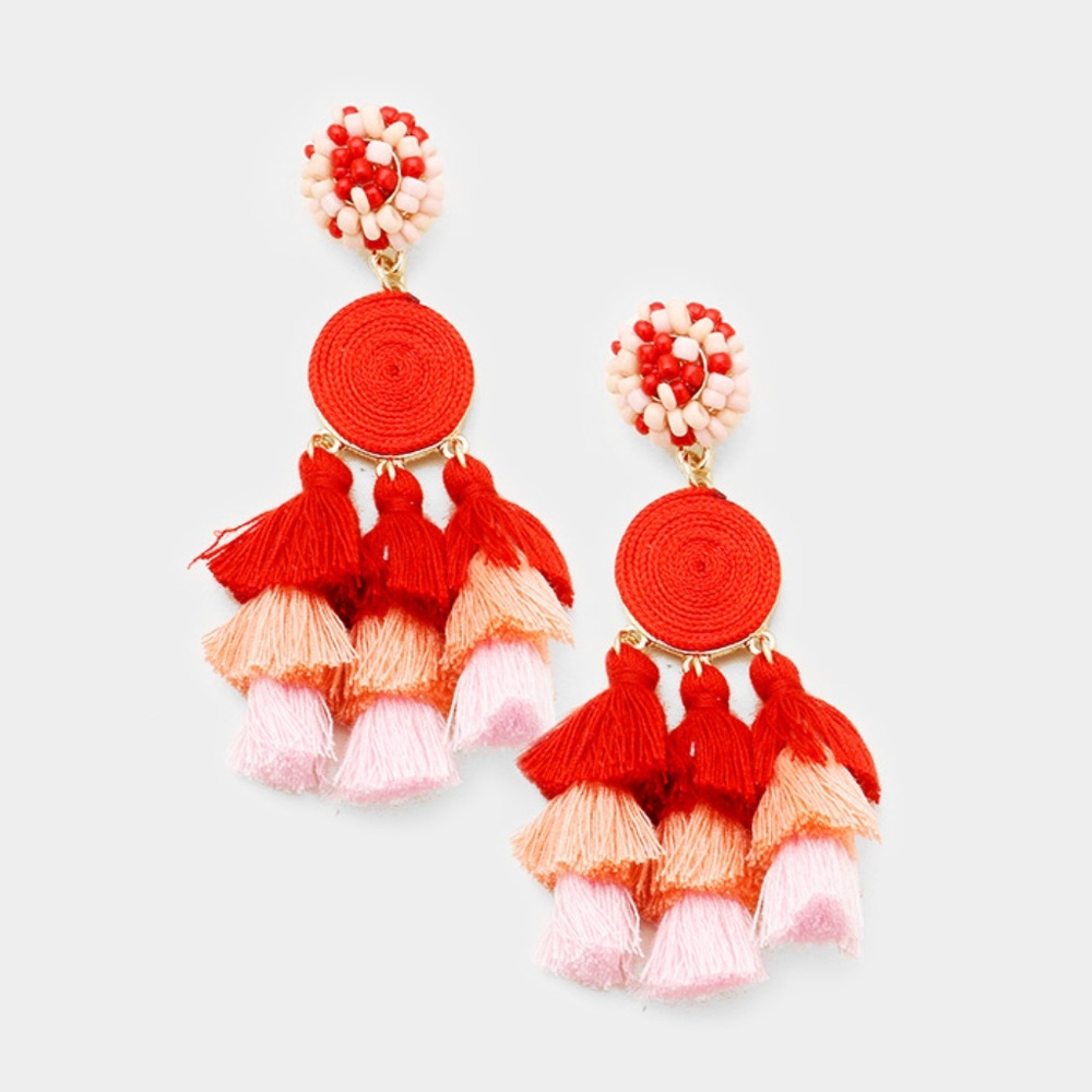 Triple Layered Tassel Dangle Earrings
